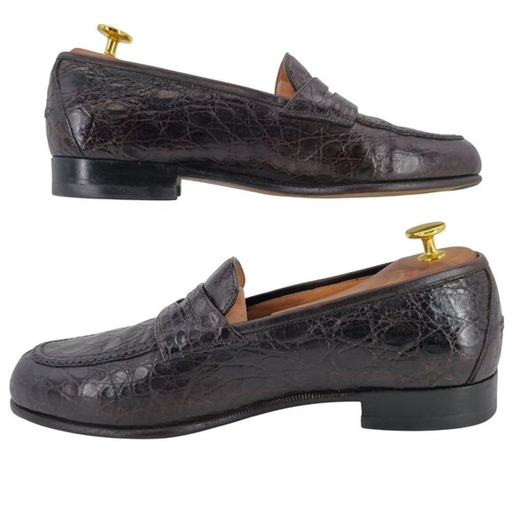 Salvatore Ferragamo Exotic Brown Crocodile Dress Shoes Mens 8.5EE Penny Loafers